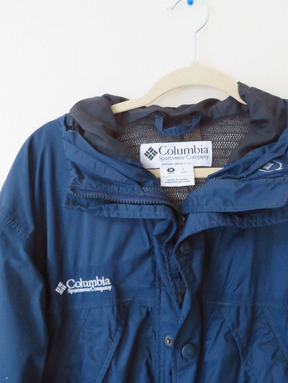Vintage Columbia Rain Jacket Mens Medium Blue Waterproof Outdoor Hiking Coat